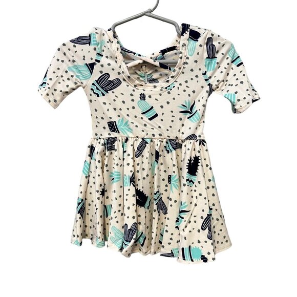 Dot Dot Smile Turquoise  Blue Cream Cactus Print 3/4 Sleeve Ballet Dress 12-24M - Picture 2 of 5